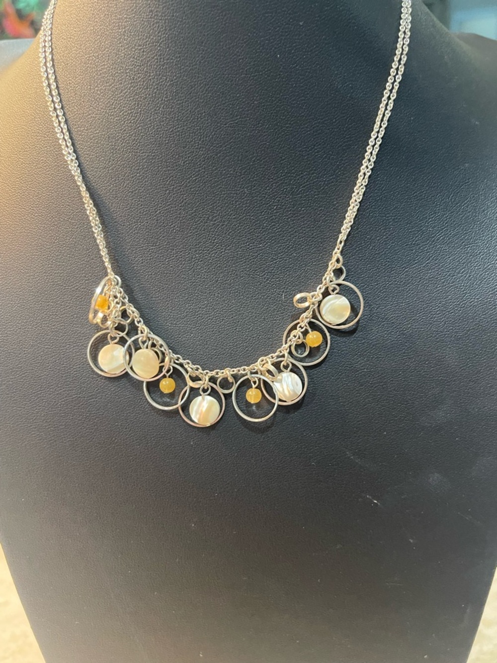 New York & Company Silver-Tone Multi Circle Necklace with Yellow Bead Drops